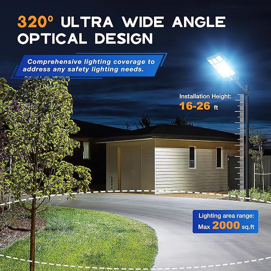 OKPRO 8000W Solar Street Light Outdoor, IP66 Waterproof Solar Lights Outdoor with Motion Sensor & Remote, Dusk to Dawn Commercial Security Lighting for Parking Lot, Yard, Farm, Driveway (2 Pack)