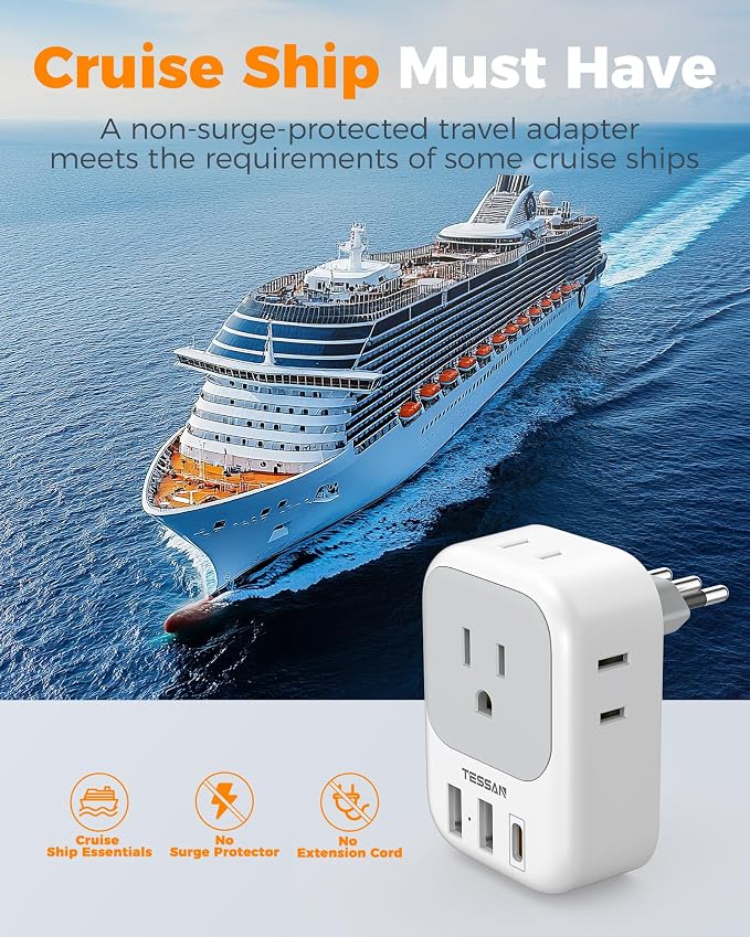 TESSAN Italy Travel Plug Adapter, Type L Plug 2 Pack