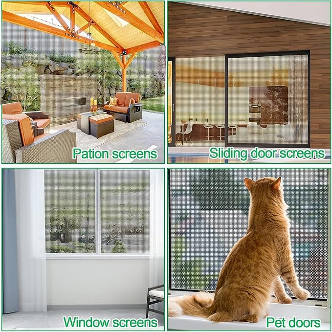 QWR Pet Proof Window Screen Replacement,39''x 360'' Heavy Duty High Hardness Vinyl Coated Wire-Like Mesh,Cat Resistant Screen Mesh for Sliding Door,Patio,Windows(Rolled Package Without Tool Kit)