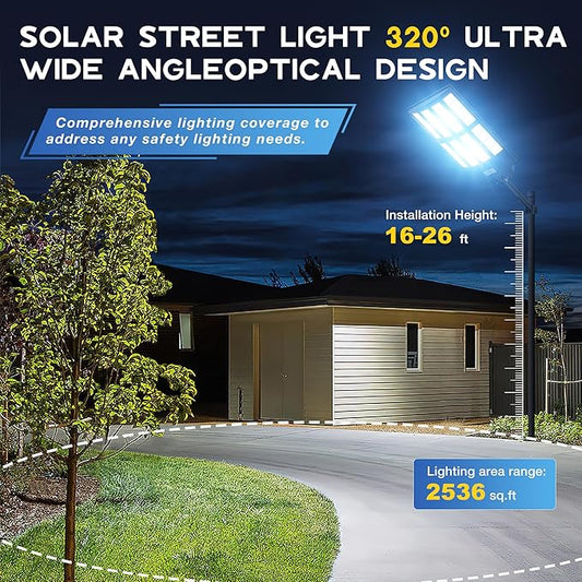 OKPRO 9000W Solar Street Lights Outdoor, IP66 Waterproof Commercial Solar Powered Flood Light with Motion Sensor & Remote, Dusk to Dawn Security Lighting for Yard, Farm, Parking Lot, Garage, Fence