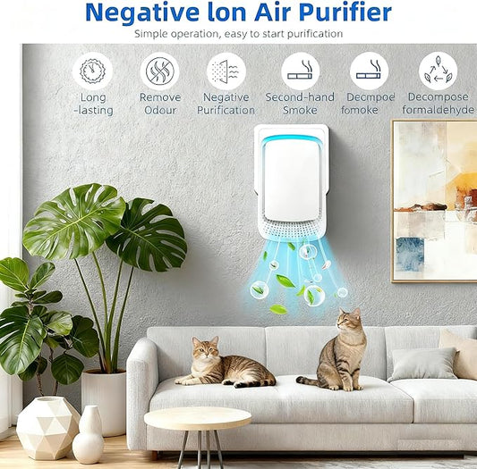 Plug In Air Air Purifier Small Mini Negative Ion Air Purifiers Quiet Ion Generator Portable Air Freshener Cleaner Ionizer for Home Bedroom Office Basement Smoke Pet Smell (4 Pack)