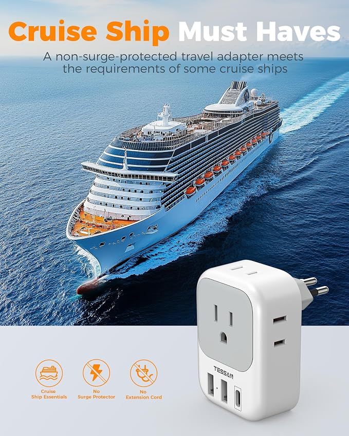 TESSAN Brazil Plug Adapter 2 Pack, 7 in 1 US to Brazil Power Adapter