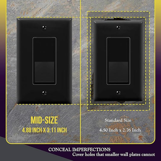 ENERLITES Decorator Light Switch or Receptacle Outlet Wall Plate, Gloss Finish, Midway Size 1-Gang 4.88" x 3.11", Polycarbonate Thermoplastic, UL Listed, 8831M-BK, Black