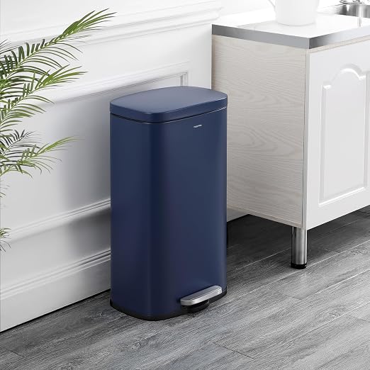 happimess Curtis 8 Gal Step Trash Can Soft Close 25", Denim Blue