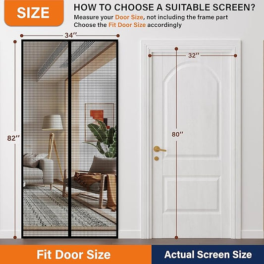 Magnetic Screen Door,Fiberglass Screen Door Mesh,Keep Bugs Out, Heavy-Duty Mesh Curtain,Pet and Kid Friendly, Works with Front Doors, Sliding Doors(32x80 Inch Fiberglass