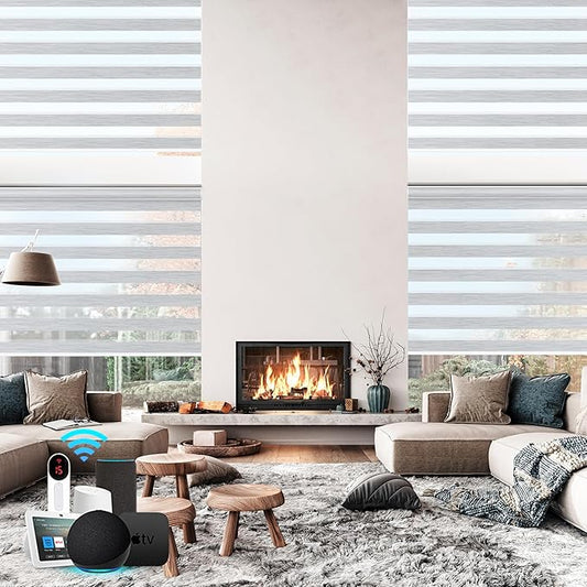 Bringnox Smart Motorized Zebra Roller Blinds - 100% Blackout, Remote Control, Works with HomeKit, Google Home & Alexa via Hub, Custom Size (100% Blackout Dark Grey-41)