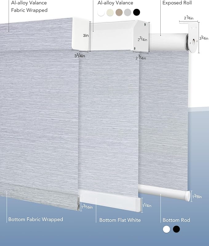 Motorized Blinds Compatible with Alexa Google Custom to 108" Width 100% Blackout Smart Blind Automatic Large Window Roller Shades Remote Control Striped Grey