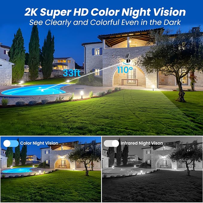 aidowocam Solar Power Outdoor Cameras Wireless Security Camera with Color Night Vision, WiFi 5G & 2.4G (2 Pack/Solar Panel)