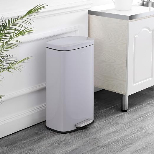 happimess Curtis 8 Gal Step Trash Can Soft Close 25", Gloss Gray