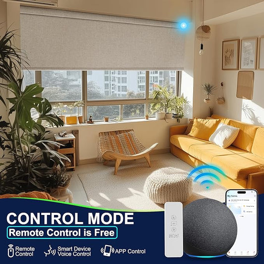 BERISSA Motorized Blinds with Remote,Blackout Smart Blinds for Windows,Linen Fabric,Remote Control,Thermal Insulated Automatic Blinds,Electric Blinds with USB/Solar Pannel.Linen Pink