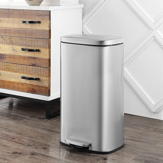 happimess Curtis 8 Gal Step Trash Can Soft Close 25", Platinum Silver