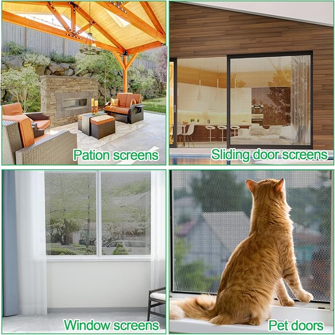 QWR Pet Proof Window Screen Replacement Kit, 39"x118" Durable High Hardness Screen Mesh Replacement Window Screens Repair Kit for Sliding Screen Door,Patio and Windows.(Folded Package with Tool Kit)