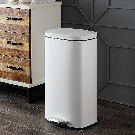 happimess Curtis 8 Gal Step Trash Can Soft Close 25", Cotton White