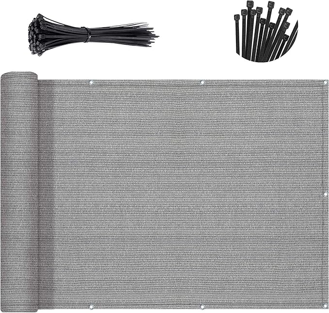 SUNNY GUARD 3'x16' Brown Grey Balcony Deck Privacy Screen Fence, Apartments Railing, Heavy Duty Wind Block Screen for Outdoor,Backyard,Patio,Porch Privacy(We Make Custom Sizes)