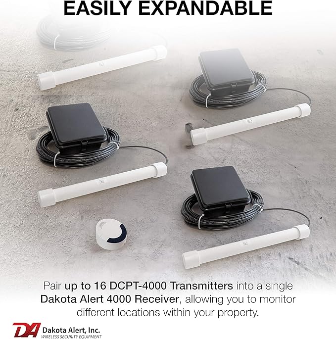 Dakota Alert Driveway Alarm Sensor - DCPT-4000 Driveway Alarms Wireless Outside Weatherproof Vehicle Sensor, 1 Mile Long Range Sensors, Vehicle Detecting Probe Transmitter & 50' Direct Burial Cable