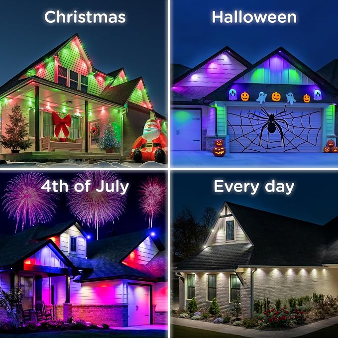 Enbrighten Accent Permanent Outdoor Lights, 50ft, 12 Lights, Smart | Black Cord, RGBWIC LEDs, Weatherproof, Cuttable, Link to 200ft, Christmas, App Control, Works with Alexa & Google Home
