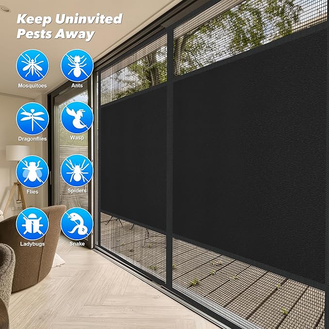 Magnetic Screen Door 72"x80" Blackout – Privacy Protection, Powerful Magnets, Heavy Duty Thicker 265g/㎡ Mesh, Easy Install, Self-Sealing, Pet Tested, Tie Backs, Screen Door Mesh