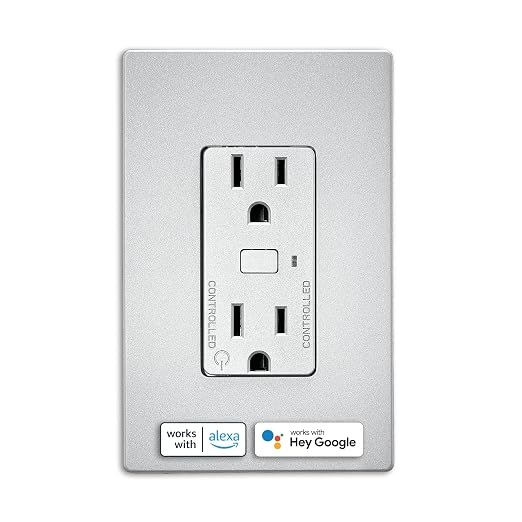 Eaton EWFTRCR15-SG-BX-L Wi-Fi Smart Receptacle Works with Hey Google and Alexa, Silver Granite