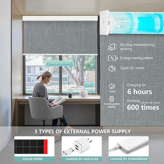 Aprilsmart Motorized Blinds with Remote,Compatible with Apple HomeKit Alexa Google Home- Voice and app Control,Motorized Roller Shades 100% Blackout Custom Size(Bouvardia Medium Grey-18)