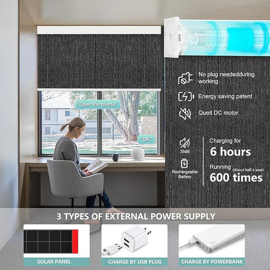Aprilsmart Motorized Blinds with Remote,Compatible with Apple HomeKit Alexa Google Home- Voice and app Control,Motorized Roller Shades 100% Blackout Custom Size(Baltimore Flint-27)
