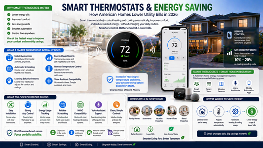 Smart thermostat controlling home temperature with mobile app and connected energy-saving system