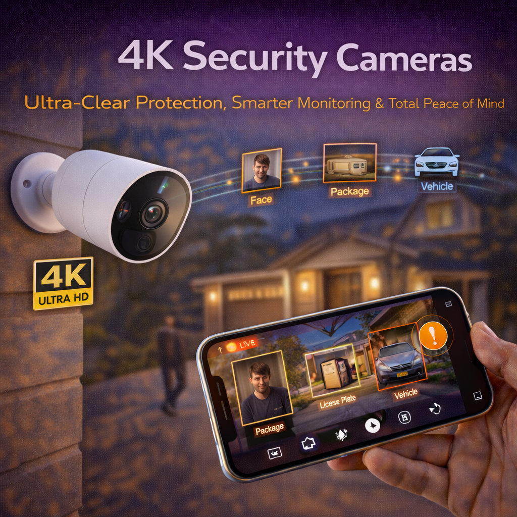 4K Security Cameras with Ultra HD Monitoring, Night Vision and Connected Home Protection