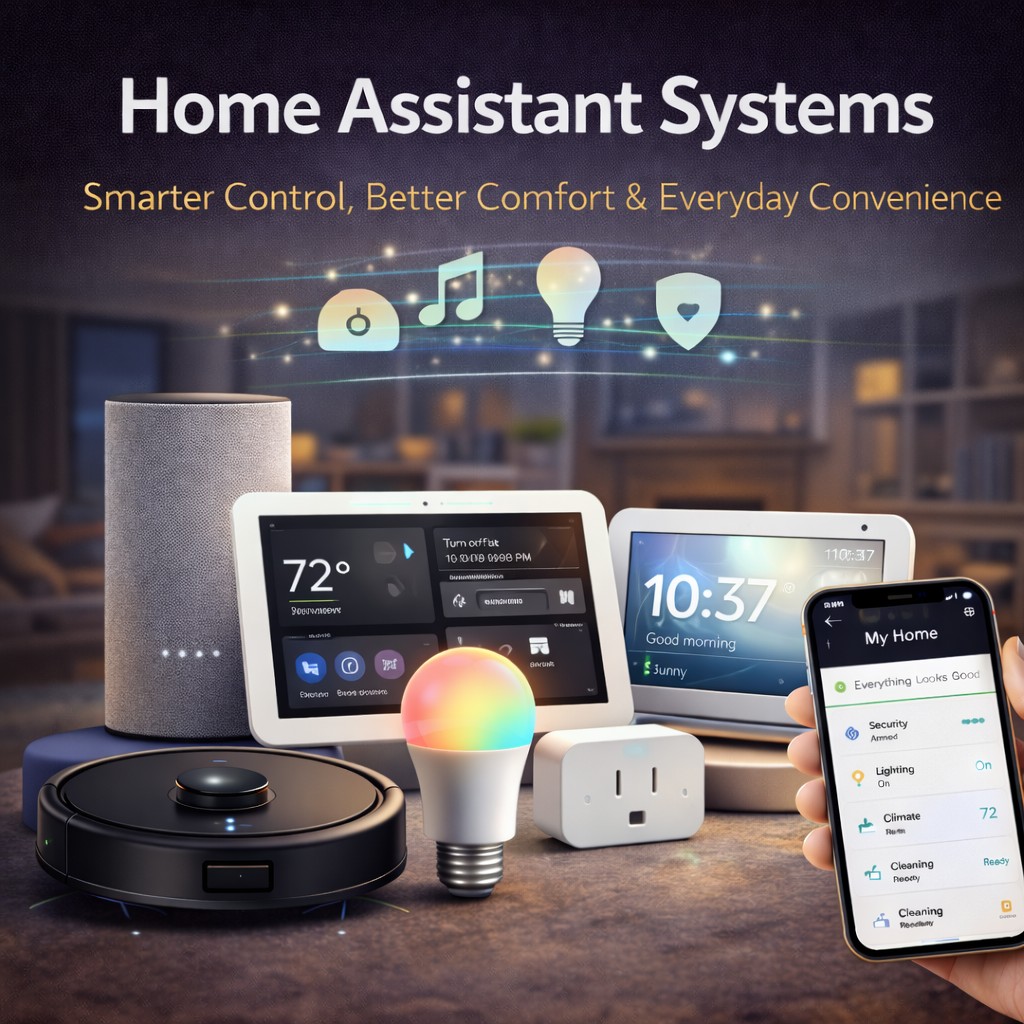 Home Assistant Systems with Smart Hubs, Voice Control and Connected Home Automation Solutions