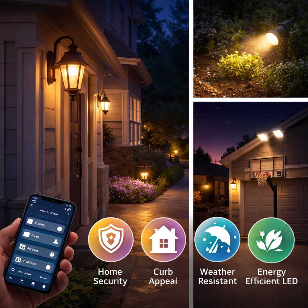 Outdoor lighting for patios, gardens, driveways, security, and modern exterior home lighting