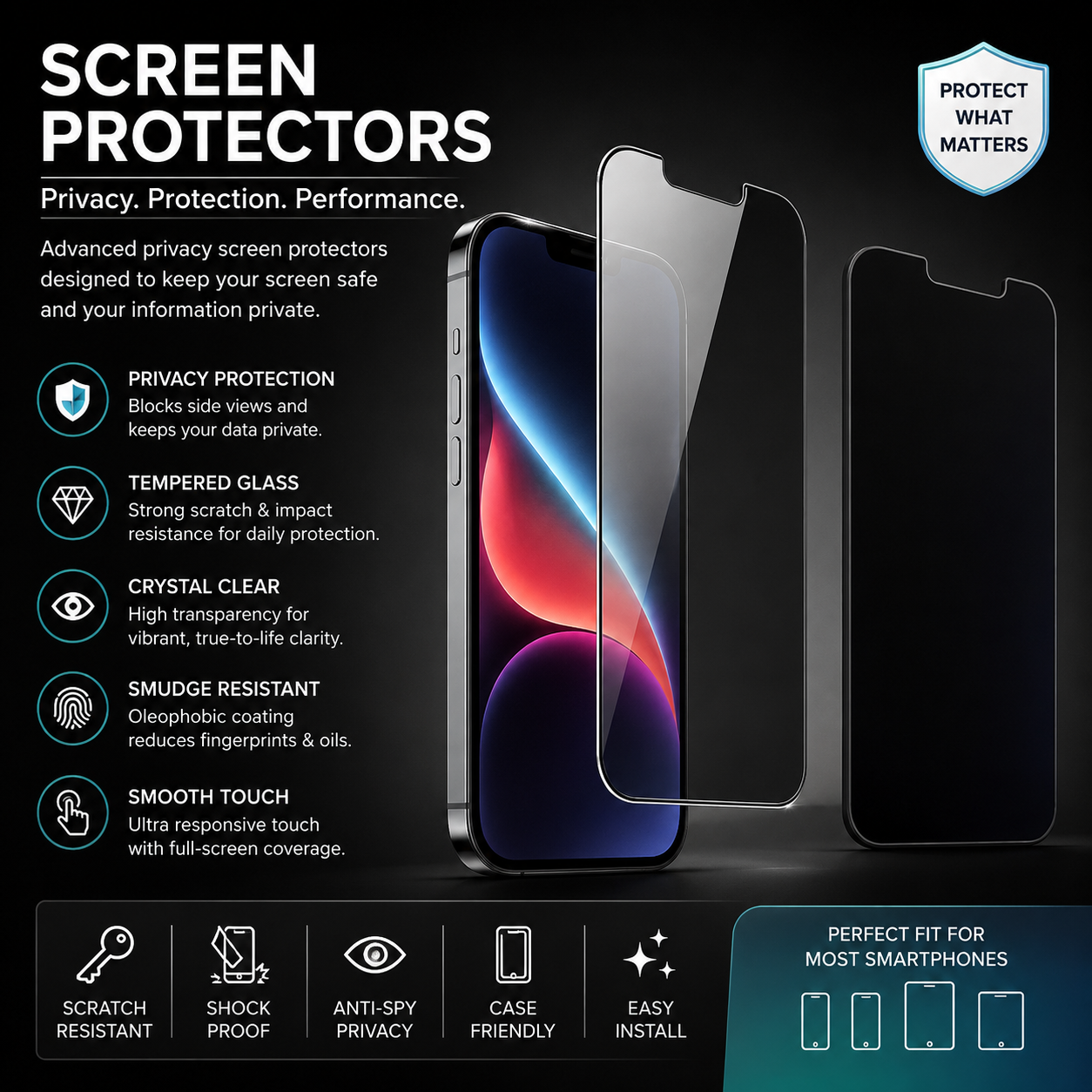 Privacy Screen Protectors with Tempered Glass, Anti-Scratch Protection and Crystal-Clear Display