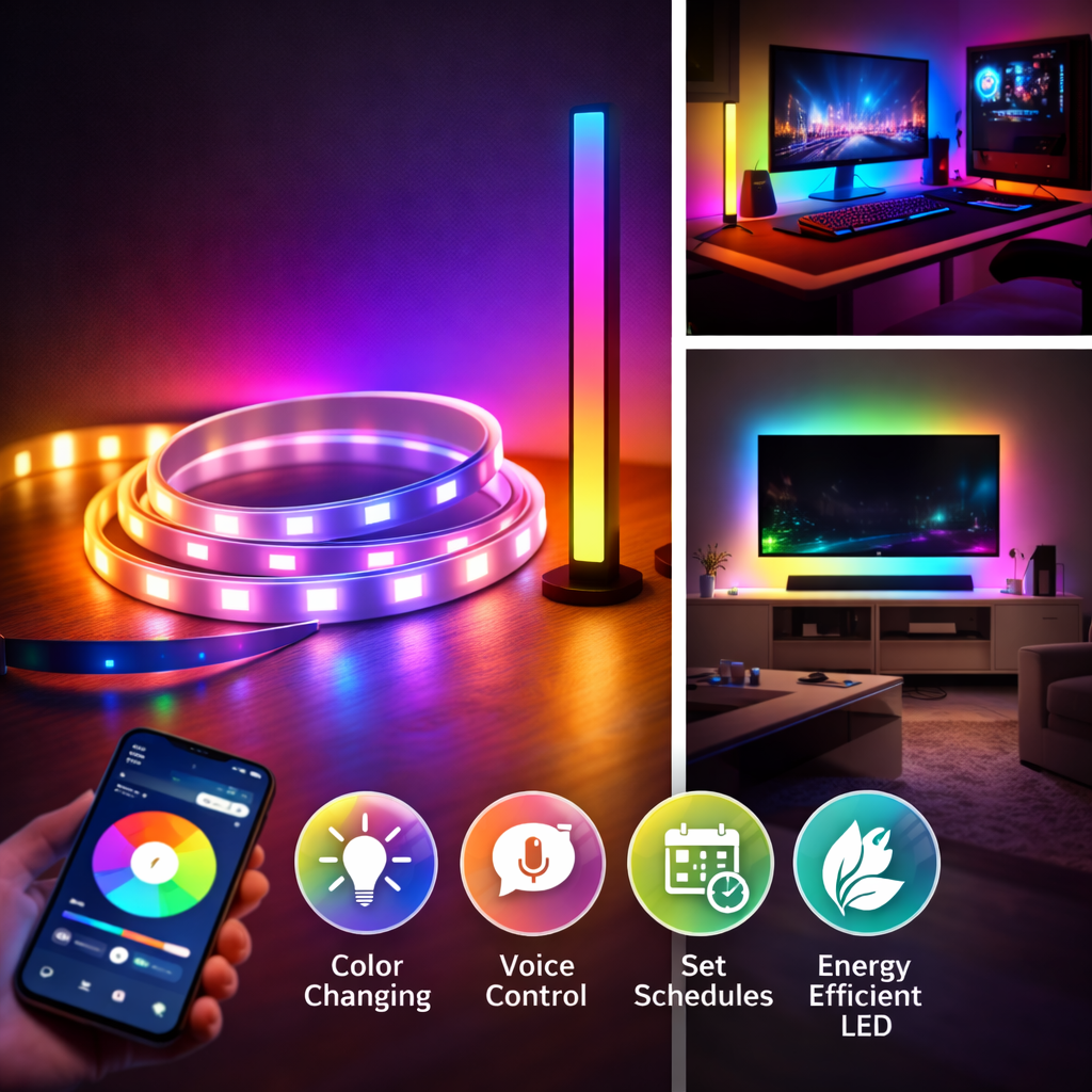 Smart LED light strips and bars for RGB lighting, gaming rooms, TV backlighting, and modern home ambiance