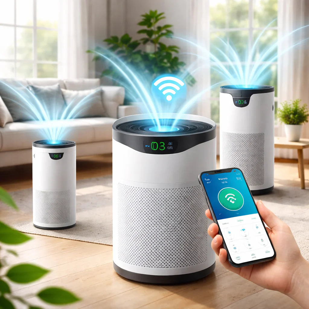 Smart air purifiers with WiFi control and HEPA filtration for cleaner indoor air and healthier modern homes