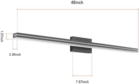 SineRise 48-Inch LED Modern Bathroom Vanity Light Bar, Matte Black Modern Acrylic Bathroom Wall Lighting Fixtures Over Mirror (Cool White 6000K)