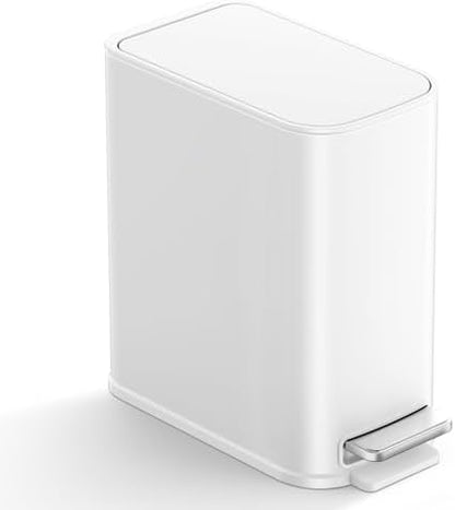 TIPGO Small Bathroom Trash Can with Lid Soft Close,1.3 Gallon, White