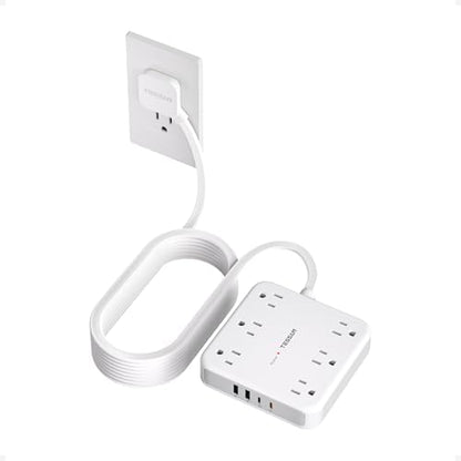 TESSAN Surge Protector Power Strip, 15Ft Flat Plug Extension Cord, Grey