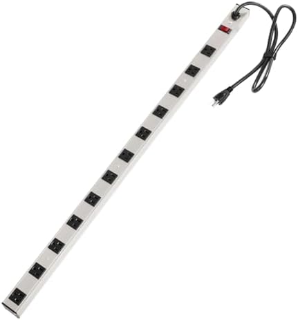 Inland 12 Outlet Long Aluminum Heavy Duty Power Strip with 3FT 14AWG Cord, 15A/1875W, Wide Spaced Outlets, ETL Listed Electrical Outlet Extender, Outlet Splitter, Ideal for Office, Garage, Workshop