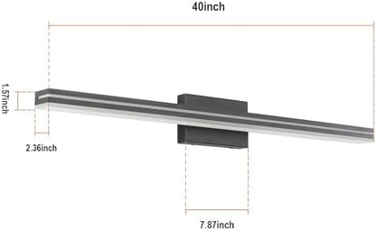 SineRise 40-Inch LED Modern Bathroom Vanity Light Bar, Matte Black Modern Acrylic Bathroom Wall Lighting Fixtures Over Mirror (Cool White 6000K)