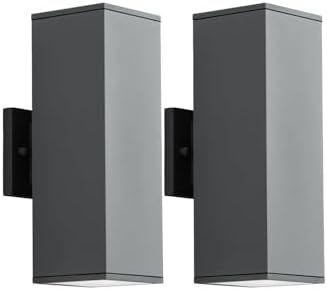 mirrea 14" Modern Outdoor Porch Light in 2 Lights, Matte Gray, 2 Pack