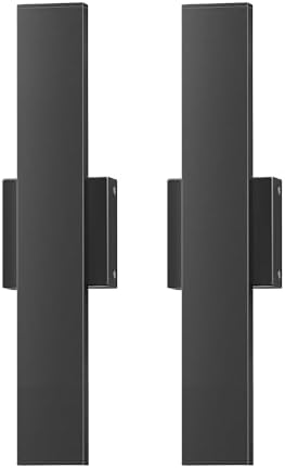 EDISHINE 2 Pack LED Outdoor Wall Lights, 15.7" Modern Black Outdoor Sconce