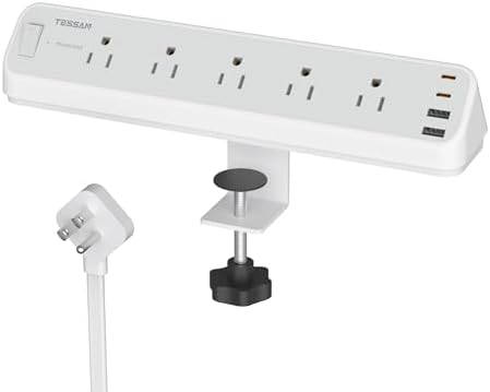 TESSAN Desk Clamp Power Strip 6 Ft with 2100J Surge Protector, Gray