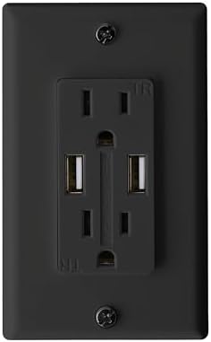 RV Designer S860, AC Dual Outlet with Cover & 2 USB Charge Ports, Black
