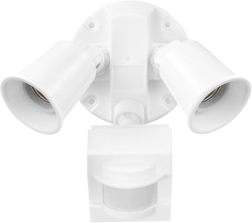 GLOBE Electric 17000269 110-Degree 240 W Twin Head White Hardwired Motion Sensor Security Flood Light, Spotlight, Outdoor, Outside House Lights (Pack of 12)