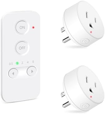 NineLeaf Remote Timer Switch, 500FT Long Range Wireless Plug in Light Switch, Easy Setup Remote Outlet, Programmable On/Off Control for Fans, Lights, Household Appliances,1Remote 2Outlets