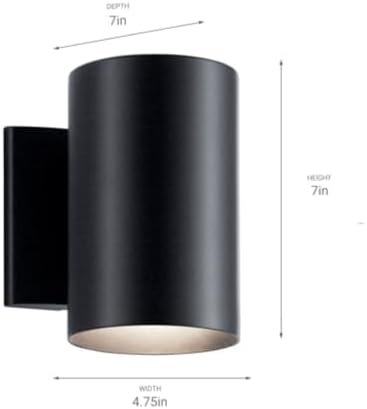 Kichler Cylinders 7" Outdoor Wall Sconce in a Black, 1-Light Exterior Wall Light, Cylinder Fixture, (7" H x 5" W), 9234BK