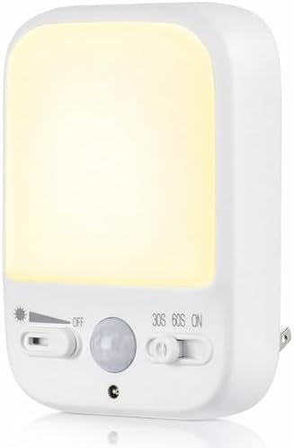 Night Sensor LED Motion-Activated Night Light Rotatable Dusk to Dawn AC Outlet Plug-in Wall Night Sensor Light for Bedroom Hallway Stairway Garage Basement Corridor Indoor