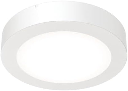Juno Slim Basics 4 Inch LED Ceiling Light, Low Profile Surface Mount Downlight for Shower or Closet Lighting, 3000K/4000K/5000K Selectable White Light, Edged Trim, Wet Rated, Matte White