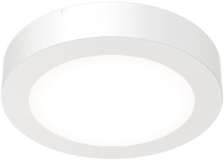 Juno Slim Basics 4 Inch LED Ceiling Light, Low Profile Surface Mount Downlight for Shower or Closet Lighting, 3000K/4000K/5000K Selectable White Light, Edged Trim, Wet Rated, Matte White