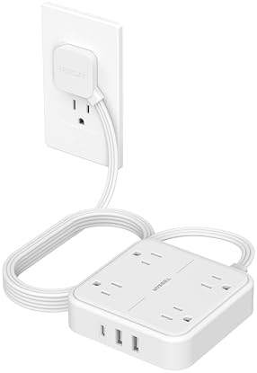 TESSAN Surge Protector Flat Extension Cord 10Ft, Flat Plug Power Strip