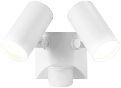 Globe Electric 180-Degree 22W Twin Head White Wired Motion Activated Diecast Architectural Security Light, Spotlight, Outdoor, Outside House Lights
