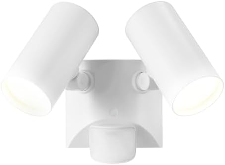 Globe Electric 180-Degree 22W Twin Head White Wired Motion Activated Diecast Architectural Security Light, Spotlight, Outdoor, Outside House Lights