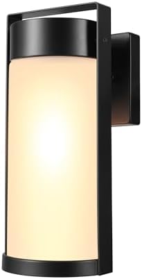 Globe Electric 60000165 1-Light Outdoor Wall Sconce, Matte Black, Frosted Glass